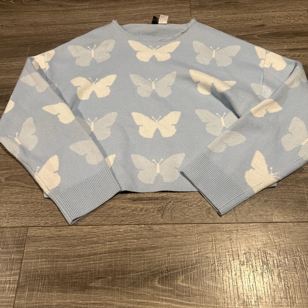 H&M Light Blue Butterfly Sweater